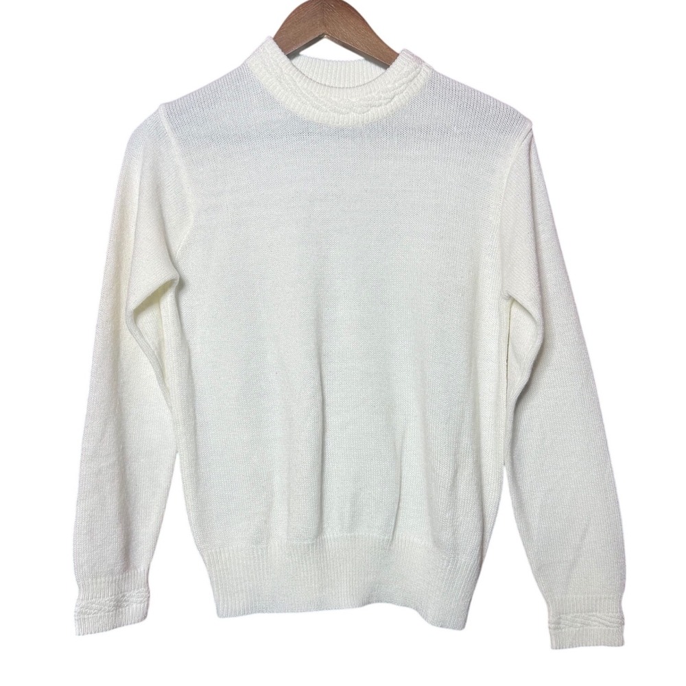 Haband Sweater Women Medium Ivory Cable Knit‎ Crew Neck Long Sleeve Pullover